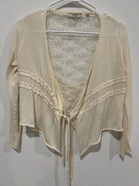 GUESS Cream Lace-Back Tie-Front Cardigan